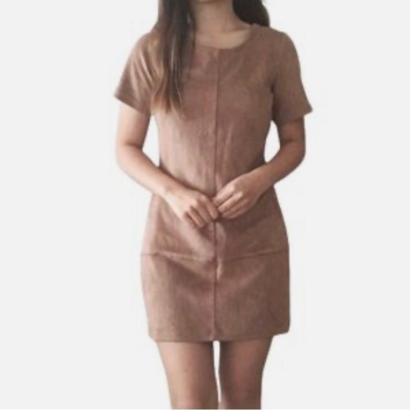 Anthropologie Paper Crane Faux Suede Taupe Mini Dress M - Picture 1 of 6